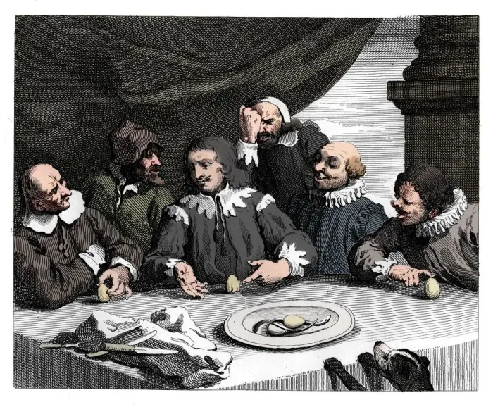 Framed Print : Columbus breaking the egg, 1753, (1833). Artist: William Hogarth Framed Print : Columbus breaking the egg, 1753, (1833). Artist: William Hogarth