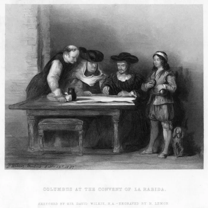 Framed Print : Columbus at the Convent of La Rabida, 1490 (19th century). Artist: H Lemon Framed Print : Columbus at the Convent of La Rabida, 1490 (19th century). Artist: H Lemon