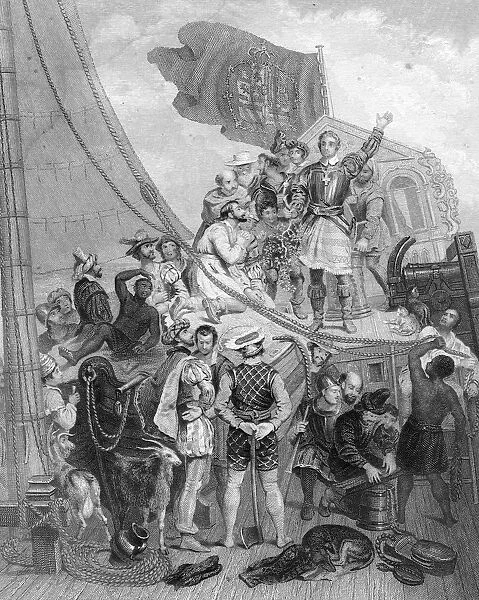 Columbus discovering America, 1492, (19th century). Artist: Holhs