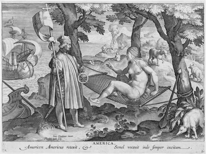 Framed Print : Columbus discovering America, 1492, (c1600). Artist: Theodoor Galle Framed Print : Columbus discovering America, 1492, (c1600). Artist: Theodoor Galle
