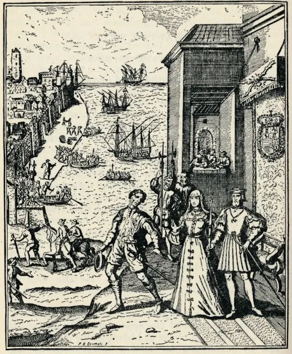 Framed Print : Columbus with Ferdinand and Isabella, (3rd August 1492), 1912