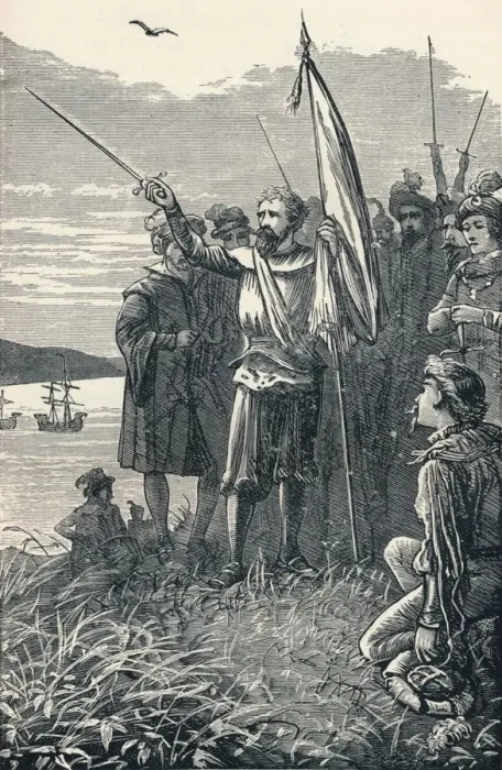 Framed Print : Columbus Takes possession of San Salvador for Spain, 1904 Framed Print : Columbus Takes possession of San Salvador for Spain, 1904