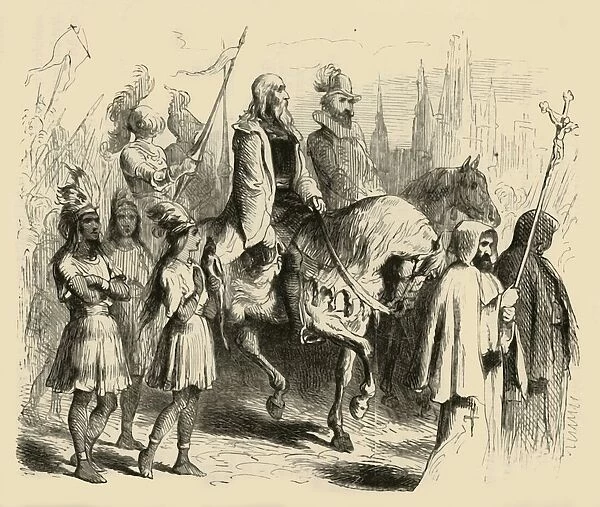 Columbus and his Train Entering Barcelona, (1877). Creator: Felix Octavius Carr Darley
