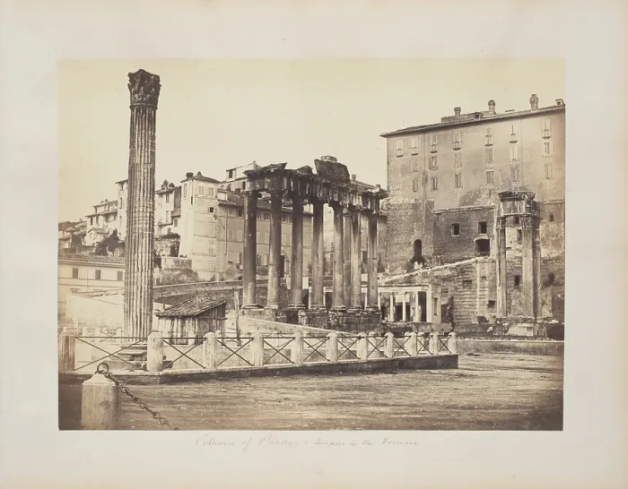 Framed Print : Column of Phocas and Temples in the Forum, between 1811 and 1872. Creator: Robert MacPherson Framed Print : Column of Phocas and Temples in the Forum, between 1811 and 1872. Creator: Robert MacPherson