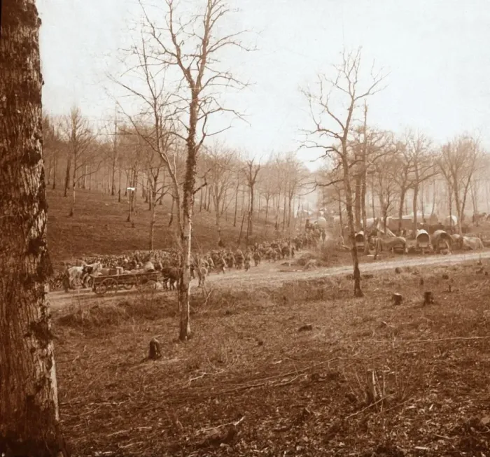 Framed Print : Column of troops, Genicourt, northern France, c1914-c1918 Framed Print : Column of troops, Genicourt, northern France, c1914-c1918