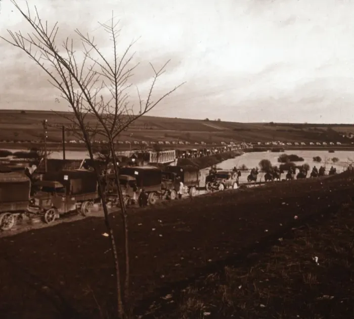 Framed Print : Column of trucks, Verdun, northern France, c1914-c1918 Framed Print : Column of trucks, Verdun, northern France, c1914-c1918