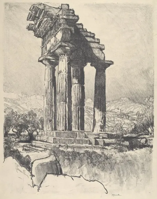 Framed Print : The Columns of Castor and Pollux, Girgenti, 1913. Creator: Joseph Pennell Framed Print : The Columns of Castor and Pollux, Girgenti, 1913. Creator: Joseph Pennell