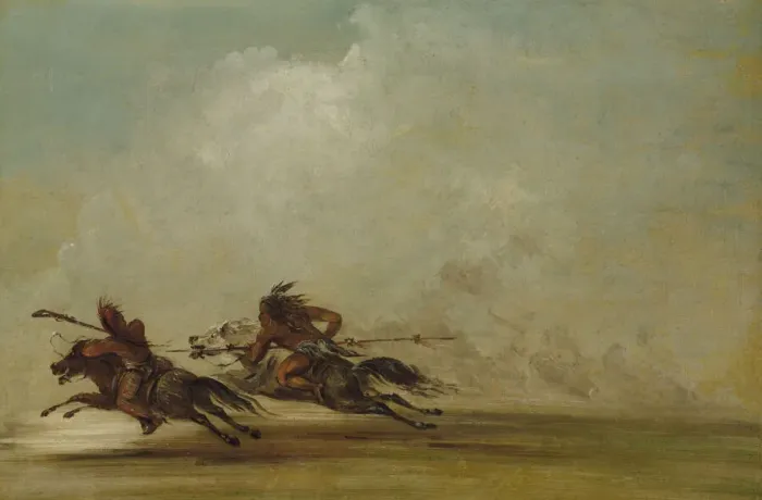 Framed Print : Comanche Warrior Lancing an Osage, at Full Speed, 1837-1839. Creator: George Catlin Framed Print : Comanche Warrior Lancing an Osage, at Full Speed, 1837-1839. Creator: George Catlin