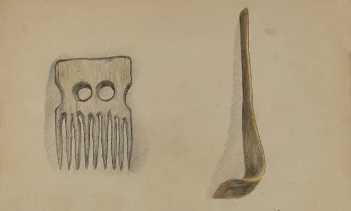 Framed Print : Comb and Back Scratcher, 1935. Creator: George B. Wally Framed Print : Comb and Back Scratcher, 1935. Creator: George B. Wally