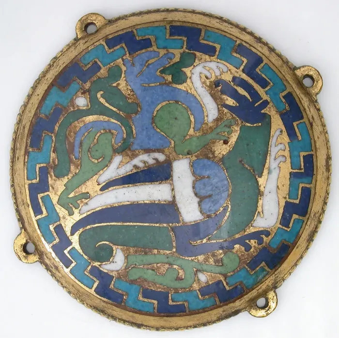 Framed Print : Combat Between Dragon and Dog (one of five medallions from a coffret), French, ca Framed Print : Combat Between Dragon and Dog (one of five medallions from a coffret), French, ca