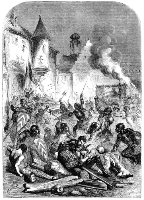 Framed Print : Combat between English and French knights in a square at Limoges Framed Print : Combat between English and French knights in a square at Limoges