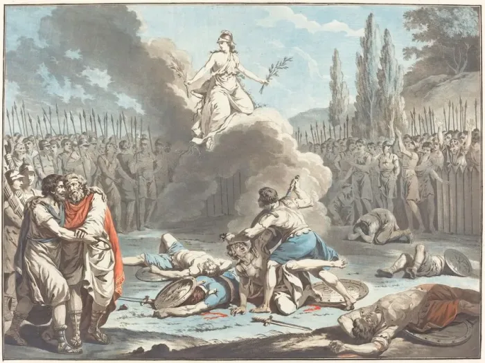 Framed Print : The Combat of the Horatii and the Curatii, 1783. Creator: Jean Francois Janinet Framed Print : The Combat of the Horatii and the Curatii, 1783. Creator: Jean Francois Janinet
