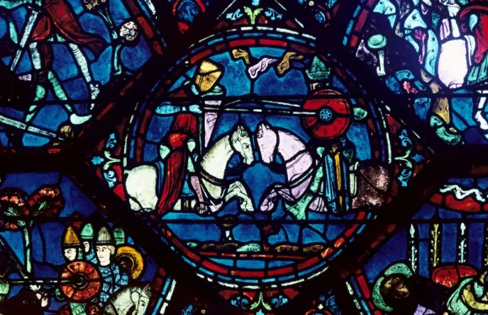 Framed Print : Combat between Roland and King Marsile, stained glass, Chartres Cathedral, France, 1194-1260 Framed Print : Combat between Roland and King Marsile, stained glass, Chartres Cathedral, France, 1194-1260