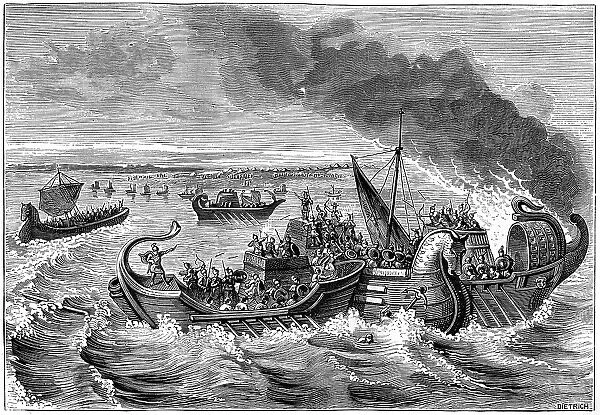 Combat between Roman and Veneti vessels, Loire river, 56 BC (1882-1884). Artist: Dietrich