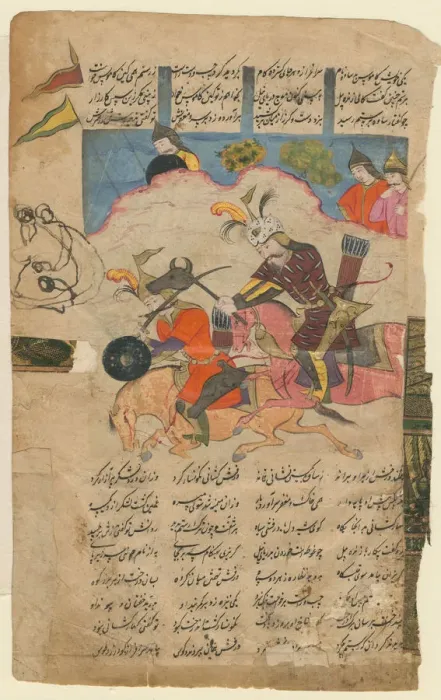 Framed Print : Combat scene from the epic Shahname by Ferdowsi, 1780. Artist: Iranian master Framed Print : Combat scene from the epic Shahname by Ferdowsi, 1780. Artist: Iranian master
