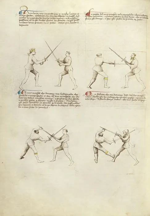 Framed Print : Combat with Sword; Fior di Battaglia, about 1410. Creator: Fiore Furlan dei Liberi da Premariacco Framed Print : Combat with Sword; Fior di Battaglia, about 1410. Creator: Fiore Furlan dei Liberi da Premariacco