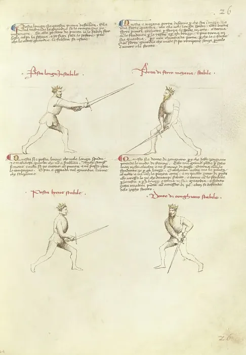 Framed Print : Combat with Sword; Fior di Battaglia, about 1410. Creator: Fiore Furlan dei Liberi da Premariacco Framed Print : Combat with Sword; Fior di Battaglia, about 1410. Creator: Fiore Furlan dei Liberi da Premariacco