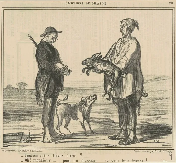 Framed Print : Combien votre lièvre, l'ami?, 19th century. Creator: Honore Daumier Framed Print : Combien votre lièvre, l'ami?, 19th century. Creator: Honore Daumier