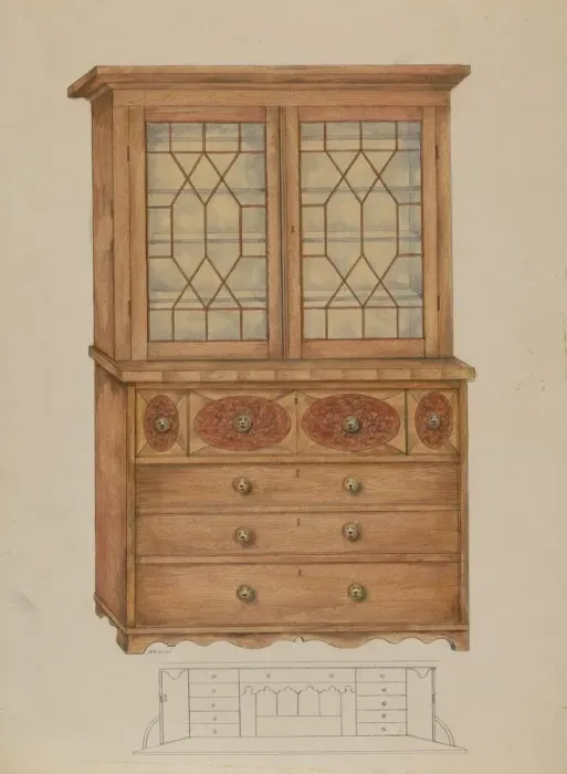 Framed Print : Combination Book Case, Desk, and Bureau, c. 1936. Creator: Henry Meyers Framed Print : Combination Book Case, Desk, and Bureau, c. 1936. Creator: Henry Meyers