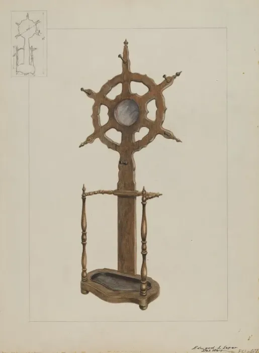 Framed Print : Combination Hat Rack and Umbrella Stand, c. 1936. Creator: Edward L Loper Framed Print : Combination Hat Rack and Umbrella Stand, c. 1936. Creator: Edward L Loper