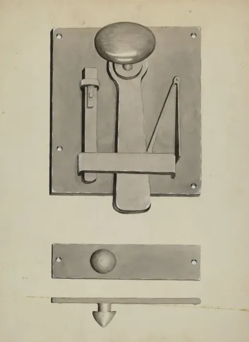 Framed Print : Combination Latch / Lock, c. 1936. Creator: James M. Lawson Framed Print : Combination Latch / Lock, c. 1936. Creator: James M. Lawson