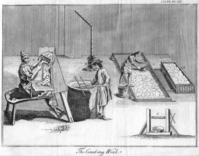 Framed Print : The Combing Work, c1750(?) Framed Print : The Combing Work, c1750(?)