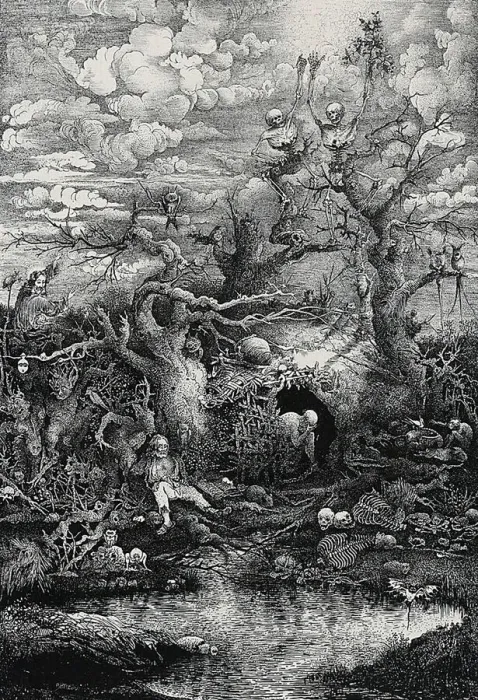 Framed Print : The Comedy of Death, 1854. Creator: Rodolphe Bresdin Framed Print : The Comedy of Death, 1854. Creator: Rodolphe Bresdin
