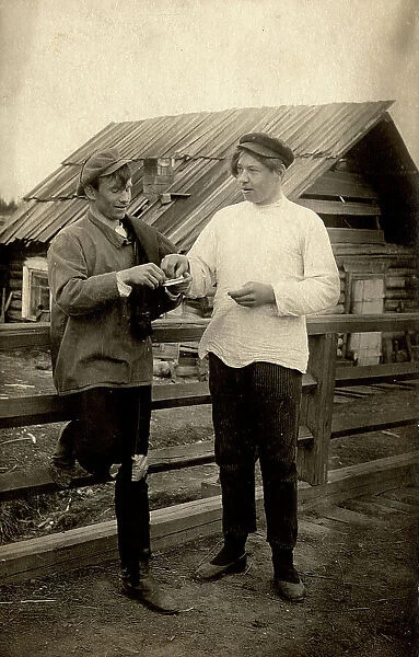 Comic scene 'Let's smoke', 1913-1914. Creator: S. Ia. Mamontov. Comic scene 'Let's smoke', 1913-1914. Creator: S. Ia. Mamontov