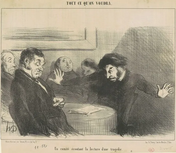 Framed Print : Un comité écoutant la lecture d'une tragédie, 19th century. Creator: Honore Daumier Framed Print : Un comité écoutant la lecture d'une tragédie, 19th century. Creator: Honore Daumier