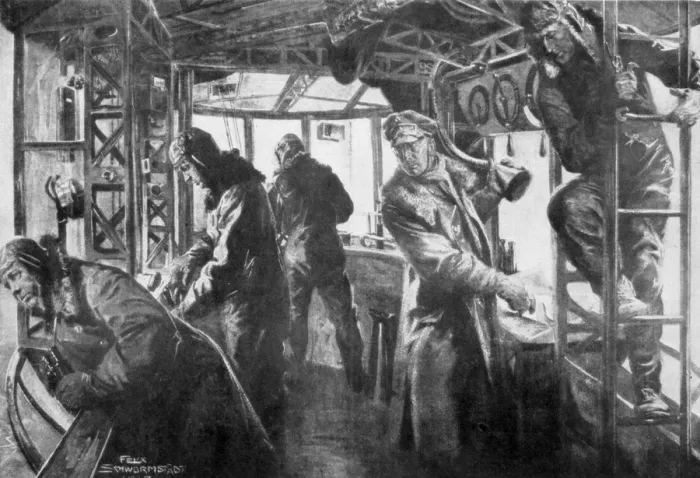 Framed Print : Command area on board a Zeppelin, German air fleet, First World War, 1917. Artist: Felix Schwormstadt Framed Print : Command area on board a Zeppelin, German air fleet, First World War, 1917. Artist: Felix Schwormstadt