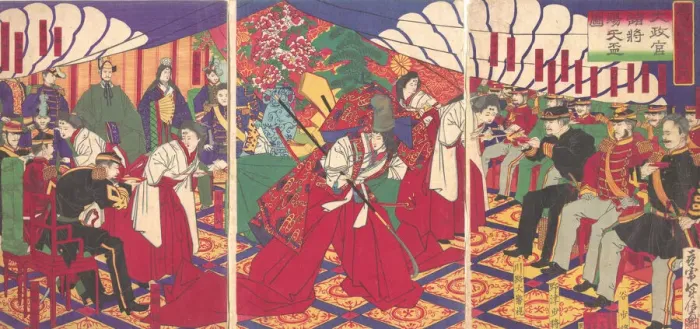 Framed Print : Commanders Receiving the Emperors Drinking Cups, 1886 (Meiji 19) Framed Print : Commanders Receiving the Emperors Drinking Cups, 1886 (Meiji 19)
