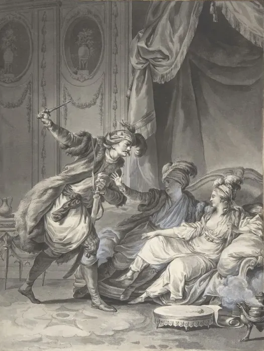 Framed Print : Comme ils en etaient la, arrive l oncle, ca. 1778. Creator: Jean-Michel Moreau Framed Print : Comme ils en etaient la, arrive l oncle, ca. 1778. Creator: Jean-Michel Moreau