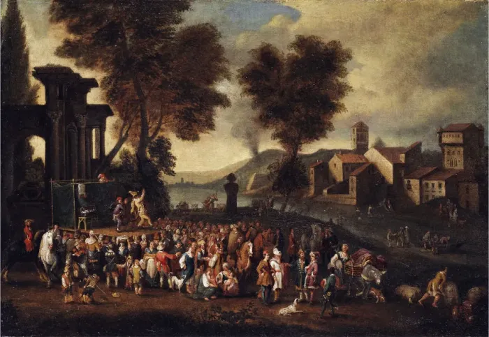 Framed Print : Commedia dell arte Scene in an Italian Landscape