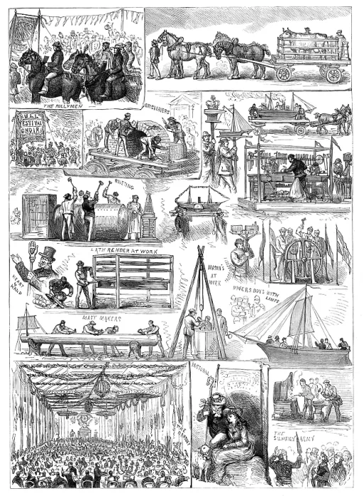 Framed Print : Commencement of the Hull, Barnsley, and West Riding Railway and Dock...procession and banquet, 1881. Creator: Unknown Framed Print : Commencement of the Hull, Barnsley, and West Riding Railway and Dock...procession and banquet, 1881. Creator: Unknown