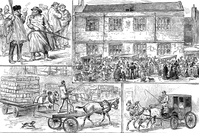 Framed Print : Commencement of the Hull, Barnsley, and West Riding Railway and Dock - jottings at Hull, 1881. Creator: Unknown Framed Print : Commencement of the Hull, Barnsley, and West Riding Railway and Dock - jottings at Hull, 1881. Creator: Unknown