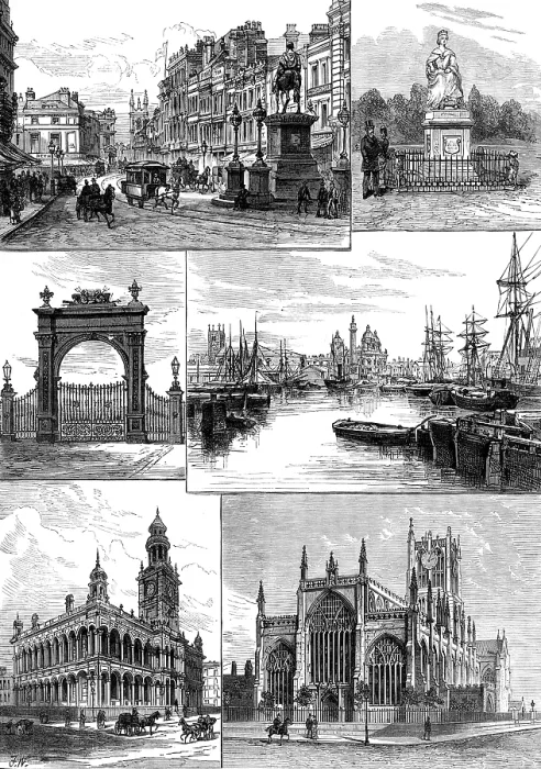 Framed Print : Commencement of the Hull, Barnsley, and West Riding Railway and Dock - views in Hull, 1881. Creator: Unknown Framed Print : Commencement of the Hull, Barnsley, and West Riding Railway and Dock - views in Hull, 1881. Creator: Unknown