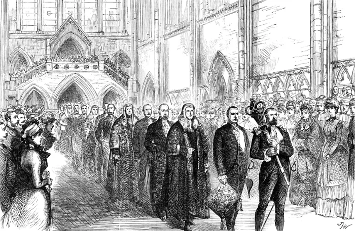 Framed Print : The Commencement of Michaelmas Term at the new Law Courts, 1883. Creator: Unknown Framed Print : The Commencement of Michaelmas Term at the new Law Courts, 1883. Creator: Unknown
