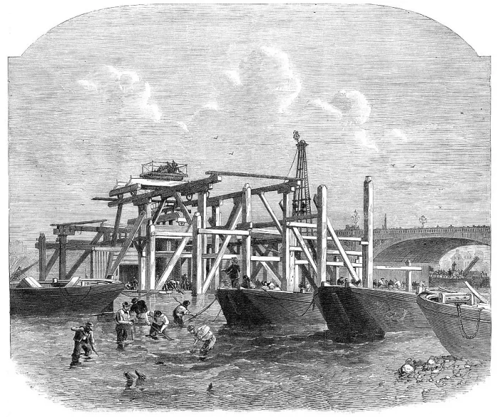 Framed Print : Commencement of the Thames Embankment works near Westminster Bridge, 1864. Creator: Unknown Framed Print : Commencement of the Thames Embankment works near Westminster Bridge, 1864. Creator: Unknown