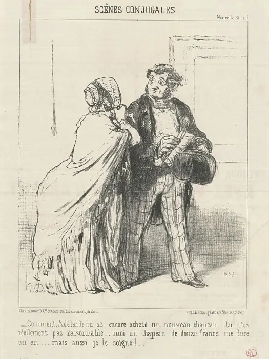 Framed Print : Comment... tu as encore acheté un... chapeau... 19th century. Creator: Honore Daumier Framed Print : Comment... tu as encore acheté un... chapeau... 19th century. Creator: Honore Daumier