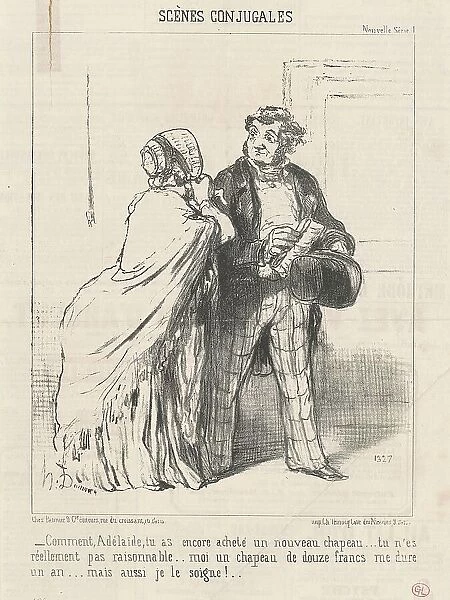 Comment... tu as encore acheté un... chapeau... 19th century. Creator: Honore Daumier