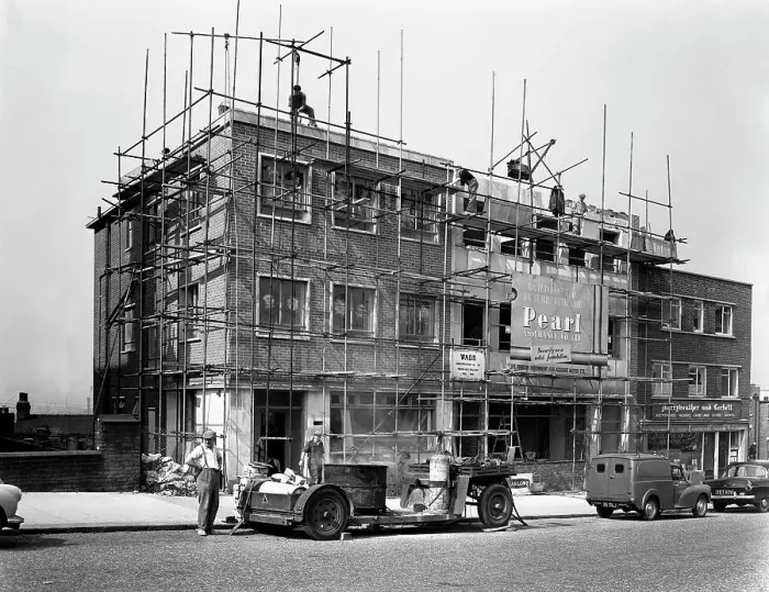 Framed Print : Commercial shop unit construction in Rotherham, South Yorkshire, 1962 Framed Print : Commercial shop unit construction in Rotherham, South Yorkshire, 1962