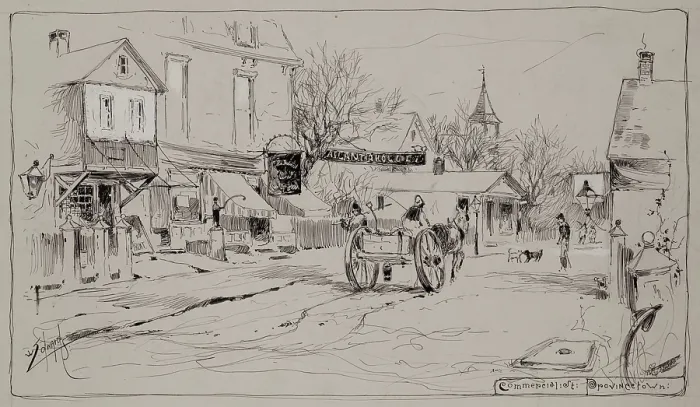 Framed Print : Commercial Street, Provincetown, late 19th century. Creator: W Edwards Framed Print : Commercial Street, Provincetown, late 19th century. Creator: W Edwards