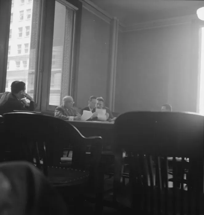 Framed Print : Committee of Chicago board of aldermen in city hall, Chicago, Illinois, 1939. Creator: Dorothea Lange Framed Print : Committee of Chicago board of aldermen in city hall, Chicago, Illinois, 1939. Creator: Dorothea Lange