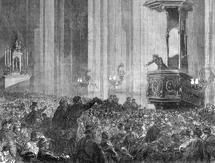 Framed Print : Communist club meeting in the Church of St. Eustache, Paris, 1871. Creator: C. R Framed Print : Communist club meeting in the Church of St. Eustache, Paris, 1871. Creator: C. R