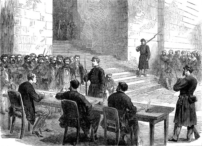 Framed Print : The Communist Trials at Versailles: interrogating the prisoners in the Orangery, 1871. Creator: Unknown Framed Print : The Communist Trials at Versailles: interrogating the prisoners in the Orangery, 1871. Creator: Unknown