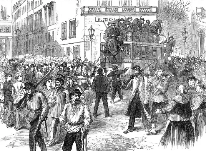 Framed Print : Communists in the Place Blanche coming back from the fight, 1871. Creator: Unknown Framed Print : Communists in the Place Blanche coming back from the fight, 1871. Creator: Unknown