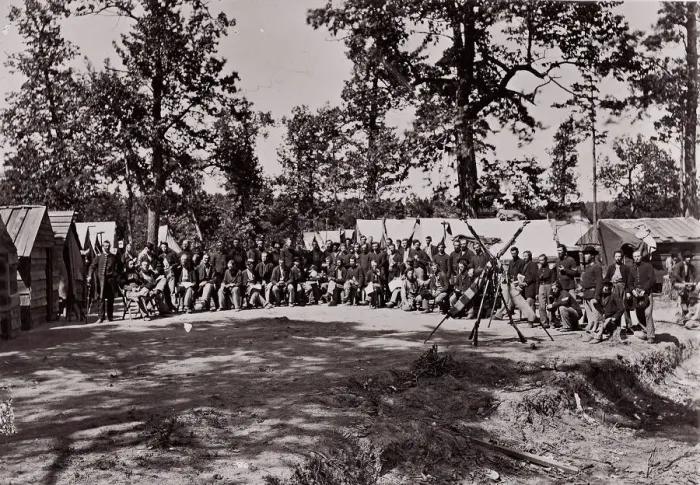 Framed Print : Company C, 9th Indiana Infantry (Shermans Veterans), 1861-65. Creator: Unknown Framed Print : Company C, 9th Indiana Infantry (Shermans Veterans), 1861-65. Creator: Unknown