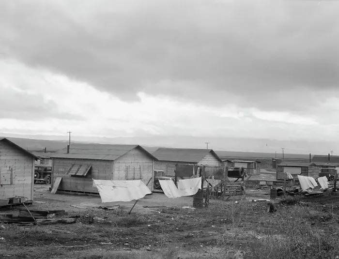 Framed Print : Company cotton pickers camp after picking season, Buttonwillow, California, 1939. Creator: Dorothea Lange. Company cotton pickers camp after picking season, Buttonwillow, California, 1939. Creator: Dorothea Lange Framed Print : Company cotton pickers camp after picking season, Buttonwillow, California, 1939. Creator: Dorothea Lange. Company cotton pickers camp after picking season, Buttonwillow, California, 1939. Creator: Dorothea Lange
