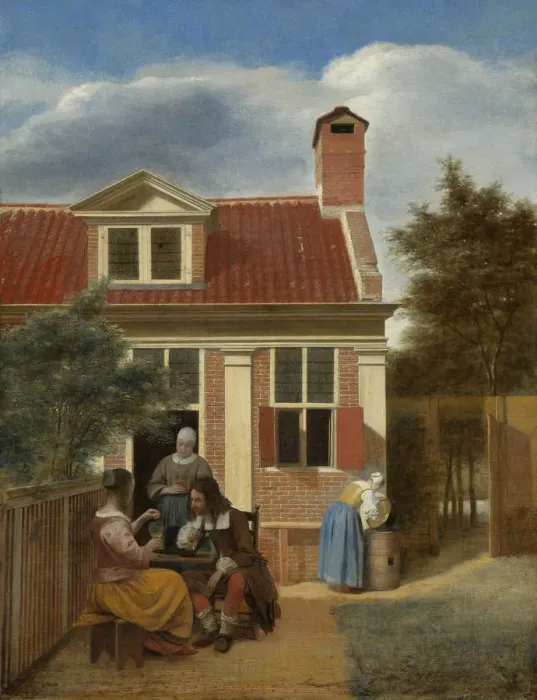 Framed Print : A company in the courtyard behind a house, 1663-1665. Artist: Hooch, Pieter, de (1629-1684) Framed Print : A company in the courtyard behind a house, 1663-1665. Artist: Hooch, Pieter, de (1629-1684)