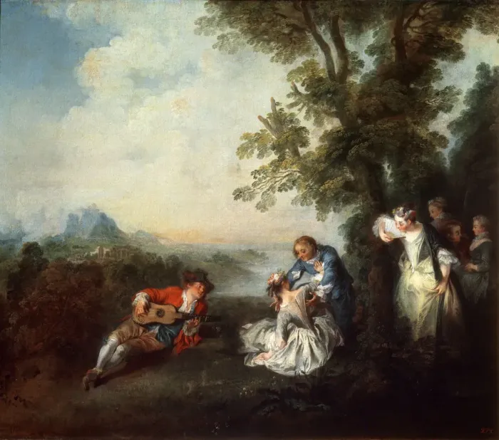 Framed Print : Company at the Edge of a Forest, late 1720s. Artist: Nicolas Lancret Framed Print : Company at the Edge of a Forest, late 1720s. Artist: Nicolas Lancret